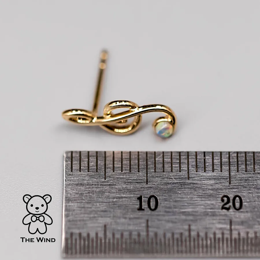 Treble Clef Musical Note Stud Earrings with Australian Solid Opal 18K Yellow Gold