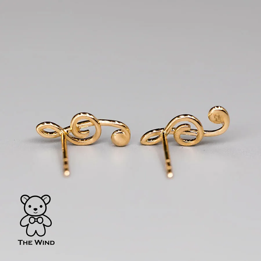 Treble Clef Musical Note Stud Earrings with Australian Solid Opal 18K Yellow Gold