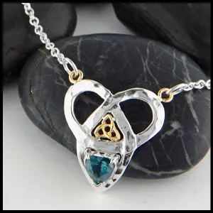Trinity Knot and Heart Shaped Evergreen Topaz Necklace