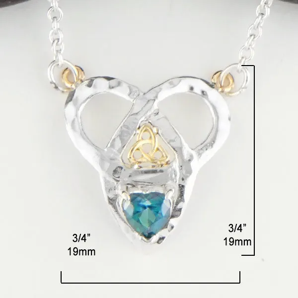 Trinity Knot and Heart Shaped Evergreen Topaz Necklace
