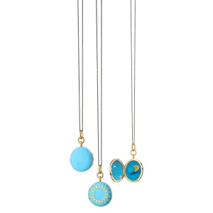 TURQUOISE ENAMEL AND VERMEIL ROUND LOCKET