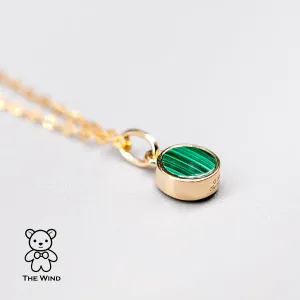 Two-Side Australian Doublet Opal & Malachite Round Pendant Necklace 14K Yellow Gold