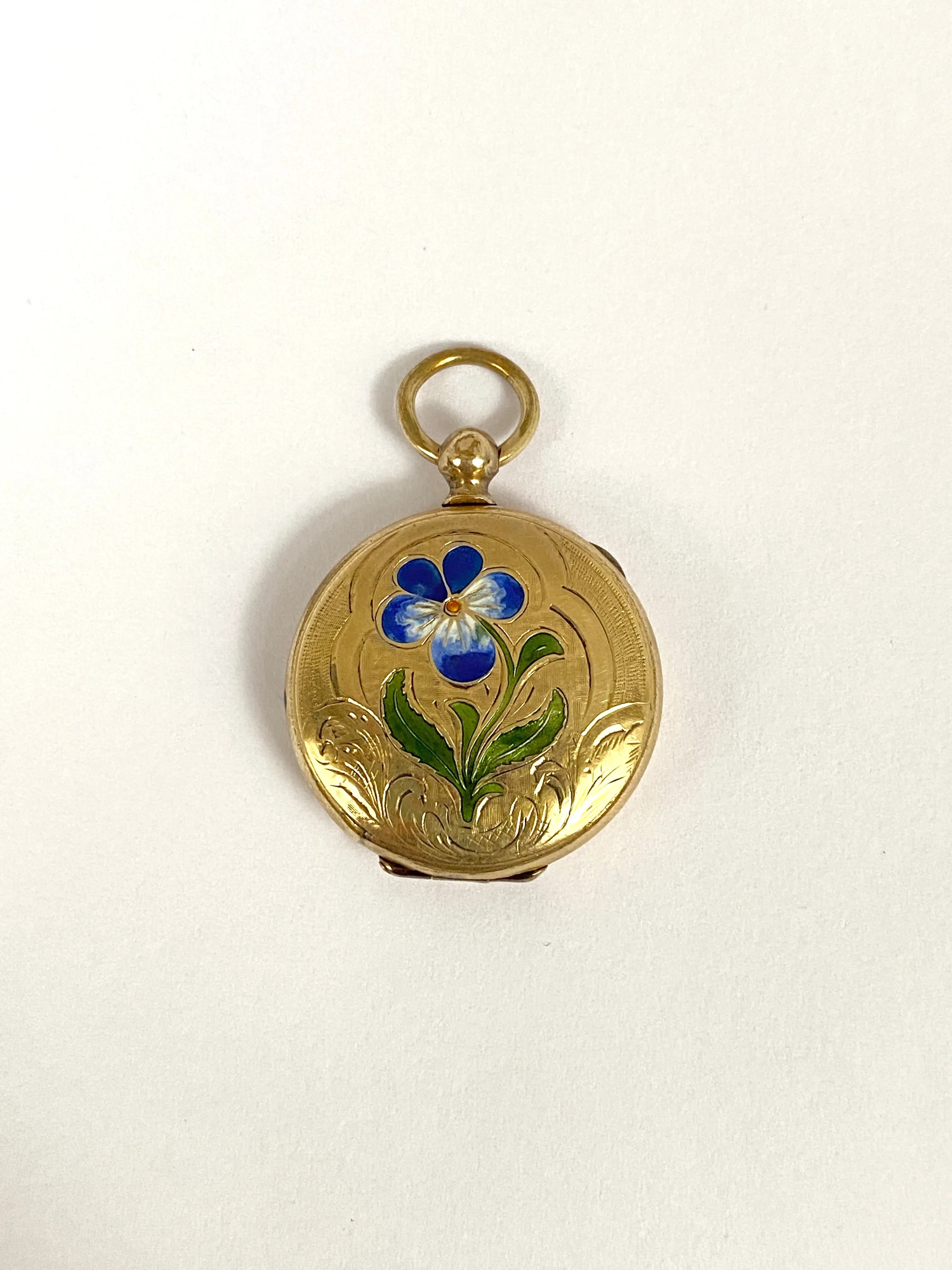 Victorian, Antique, 9ct Gold and Enamel Pansy (Think of me) Locket