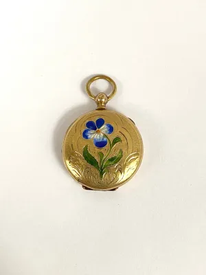 Victorian, Antique, 9ct Gold and Enamel Pansy (Think of me) Locket