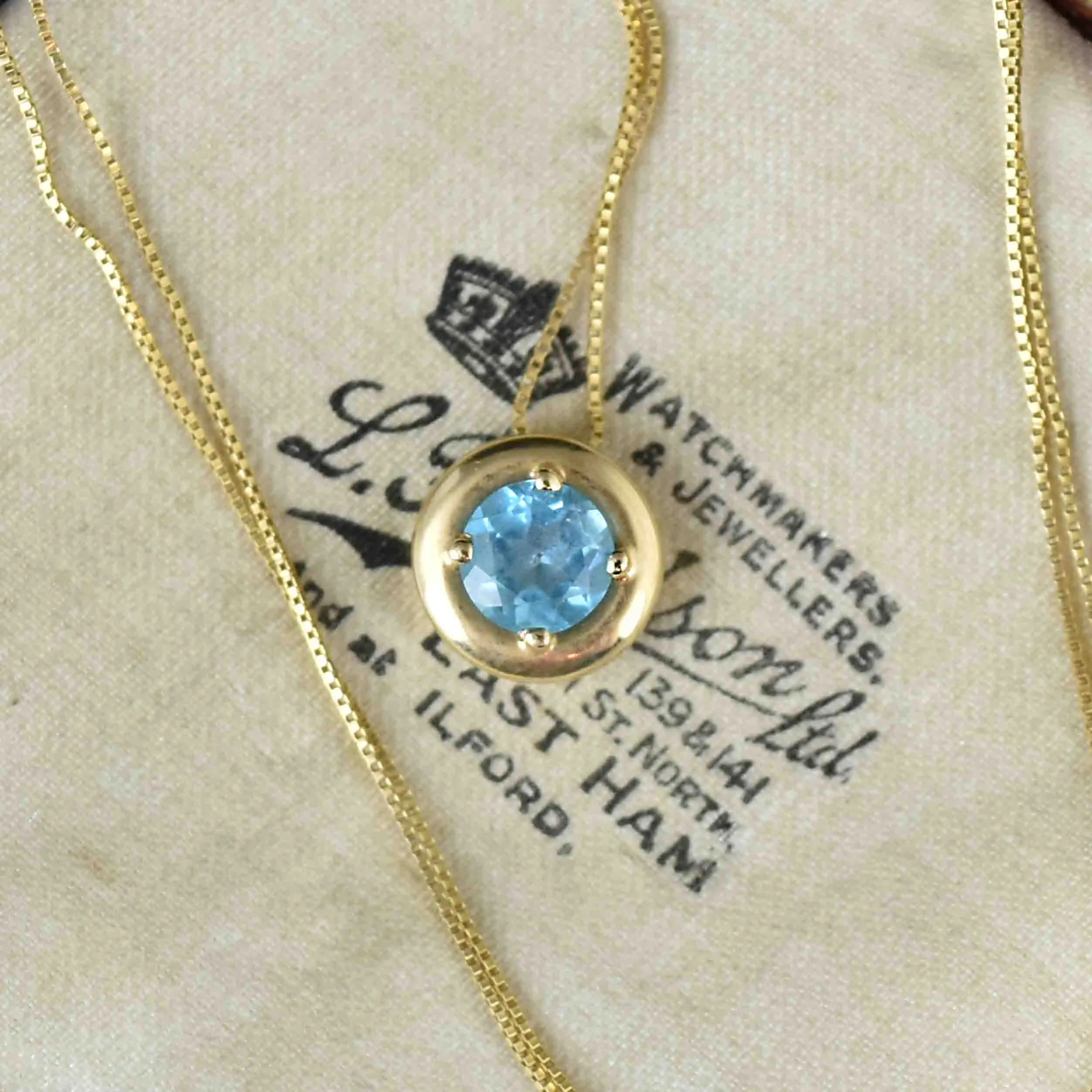Vintage 10K Gold Blue Topaz Pendant Necklace