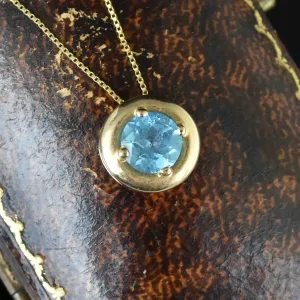Vintage 10K Gold Blue Topaz Pendant Necklace