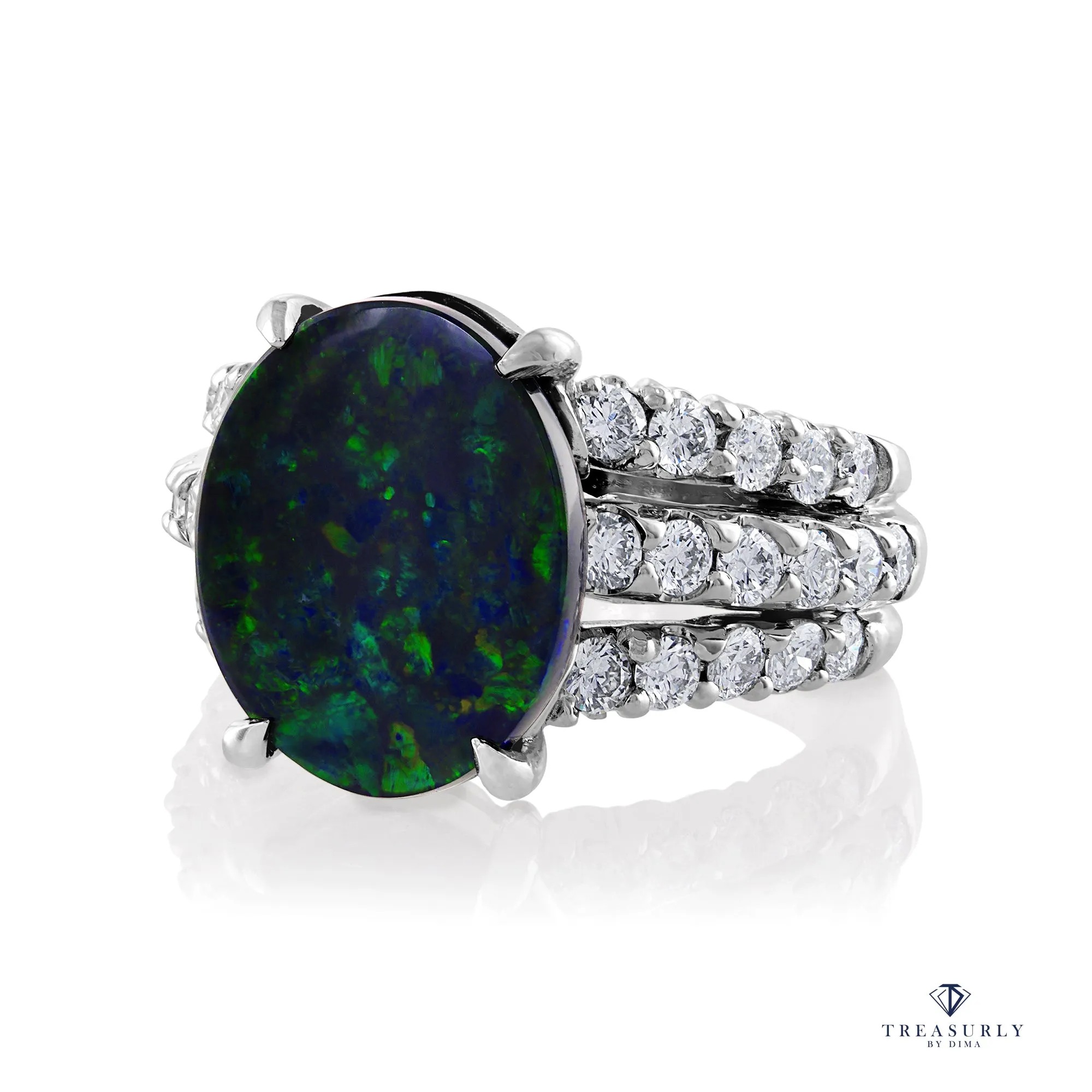 Vintage 6.0ctw Black Australian OPAL & Diamond Platinum Ring