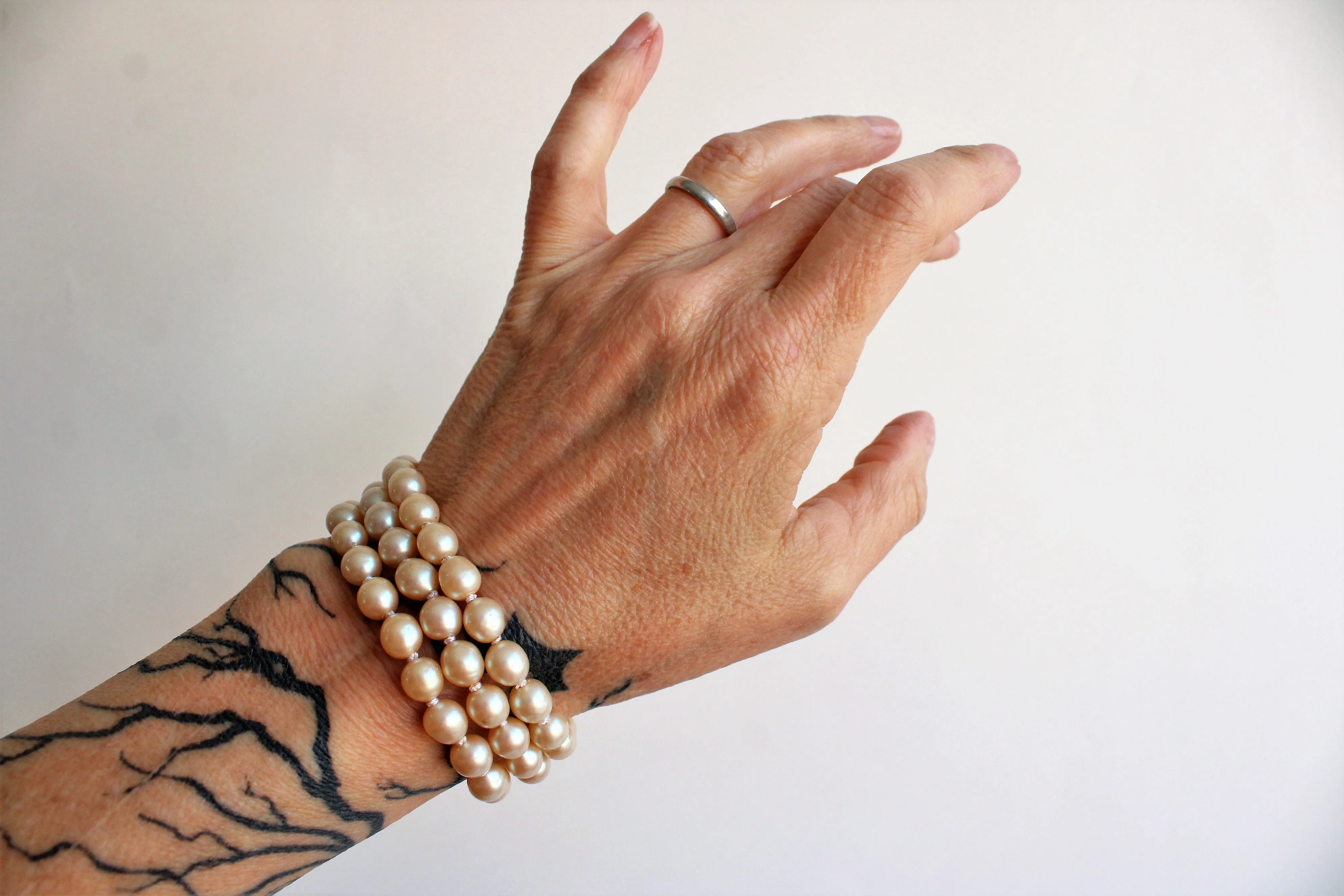 Vintage Mid Century Faux Pearl Bracelet with Ornate Clasp
