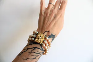 Vintage Mid Century Faux Pearl Bracelet with Ornate Clasp