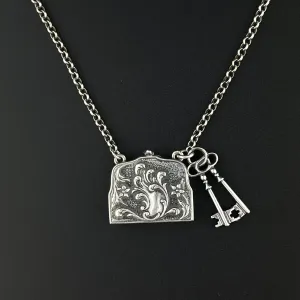 Vintage Purse and Key Hinged Sterling Silver Locket Necklace