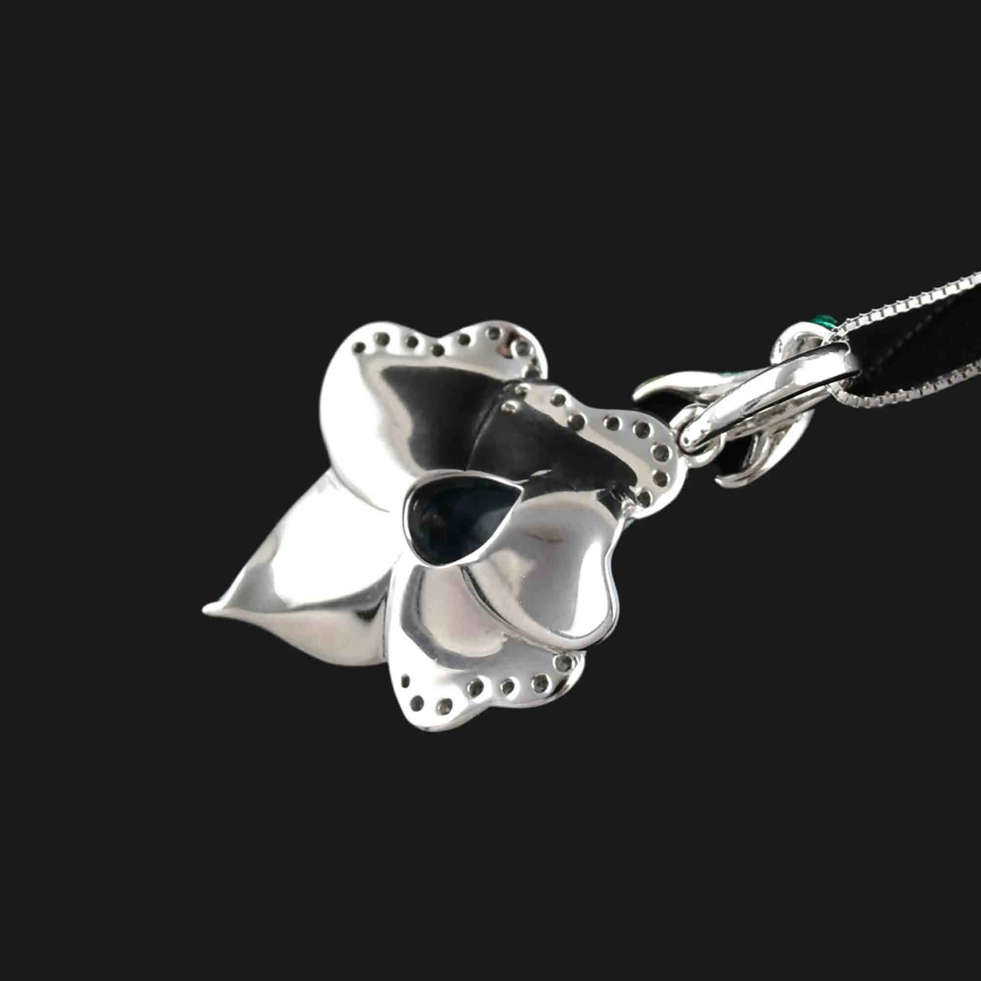 Vintage Sterling Silver Enamel Blue Topaz Flower Pendant Necklace