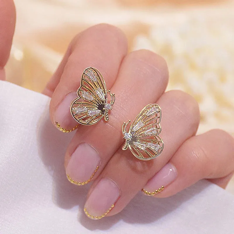 Whimsical Hollow Butterfly Zircon Stud Earrings