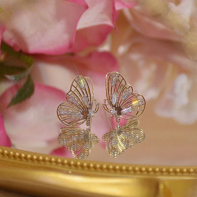 Whimsical Hollow Butterfly Zircon Stud Earrings