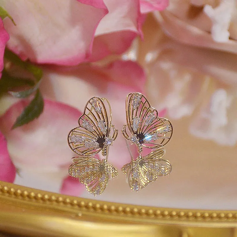 Whimsical Hollow Butterfly Zircon Stud Earrings