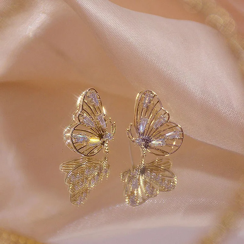 Whimsical Hollow Butterfly Zircon Stud Earrings
