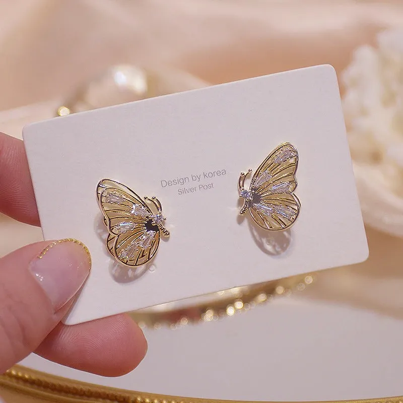 Whimsical Hollow Butterfly Zircon Stud Earrings