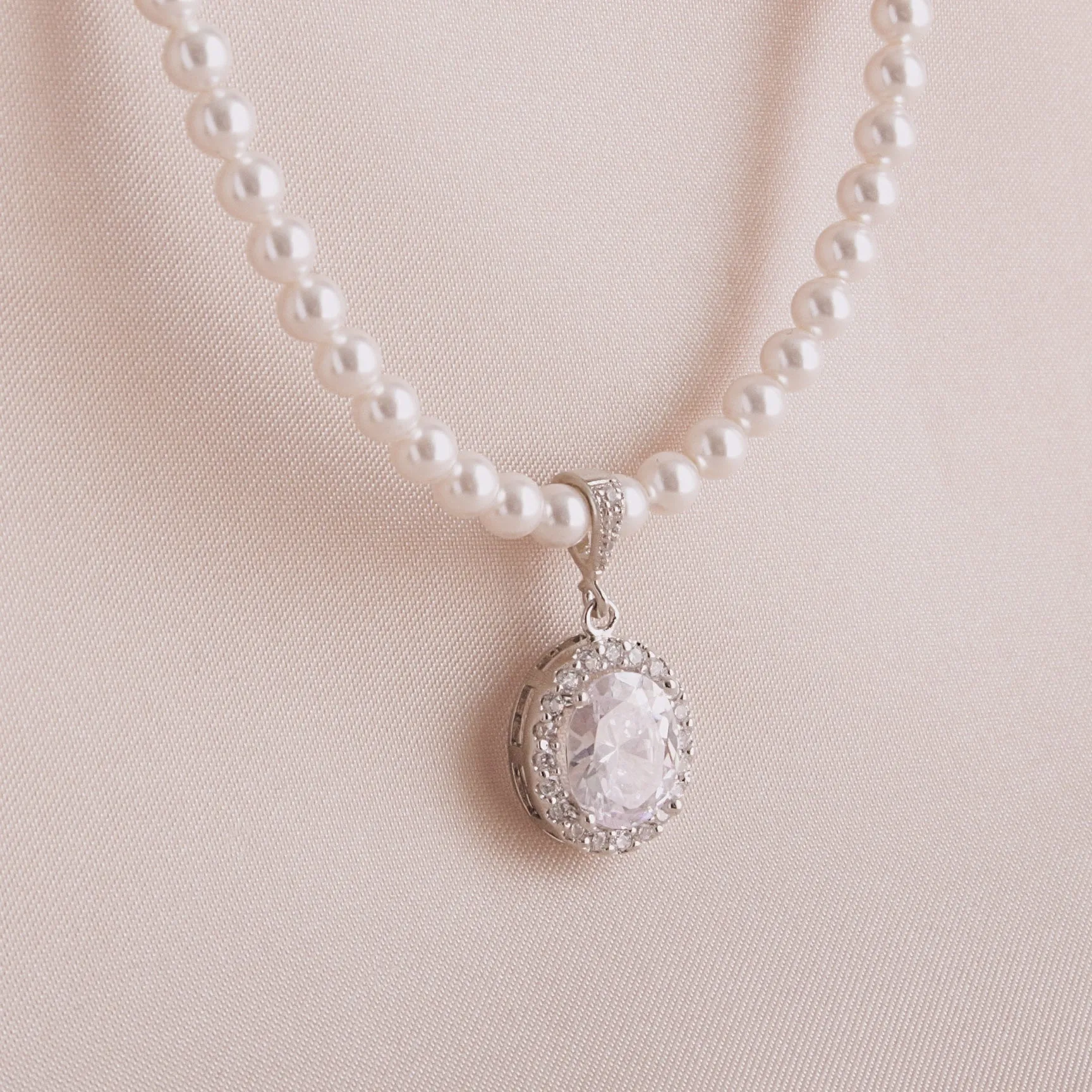 White Pearl Oval Cubic Zirconia Teardrop Earring & Necklace Set