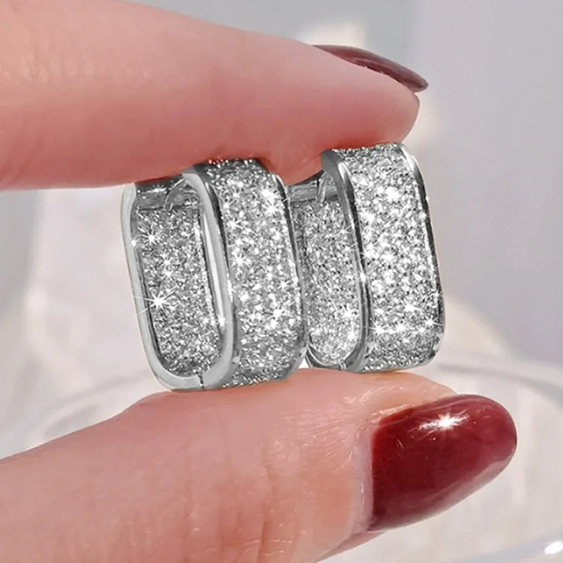 Women's Elegant Cubic Zircon Inlaid Hoop Earrings