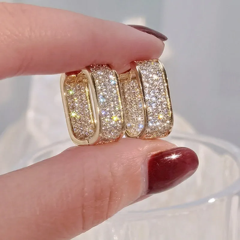 Women's Elegant Cubic Zircon Inlaid Hoop Earrings