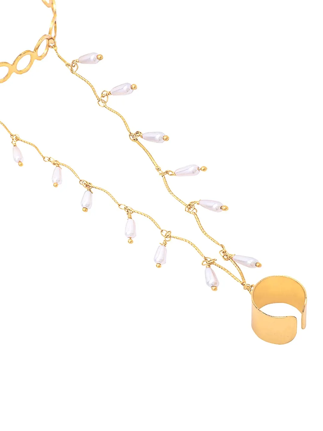 Yellow Chimes Ring Bracelet for Women and Girls Bracelet With Ring for Girls | Gold Plated Pearl Drop Chain Ring Bracelet | Birthday Gift For Girls and Women