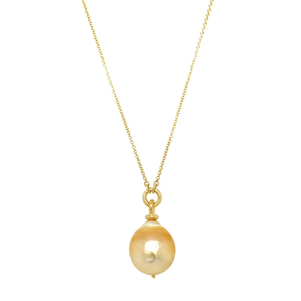 Yellow Gold Necklace with South Sea Pearl - "Cordeila"