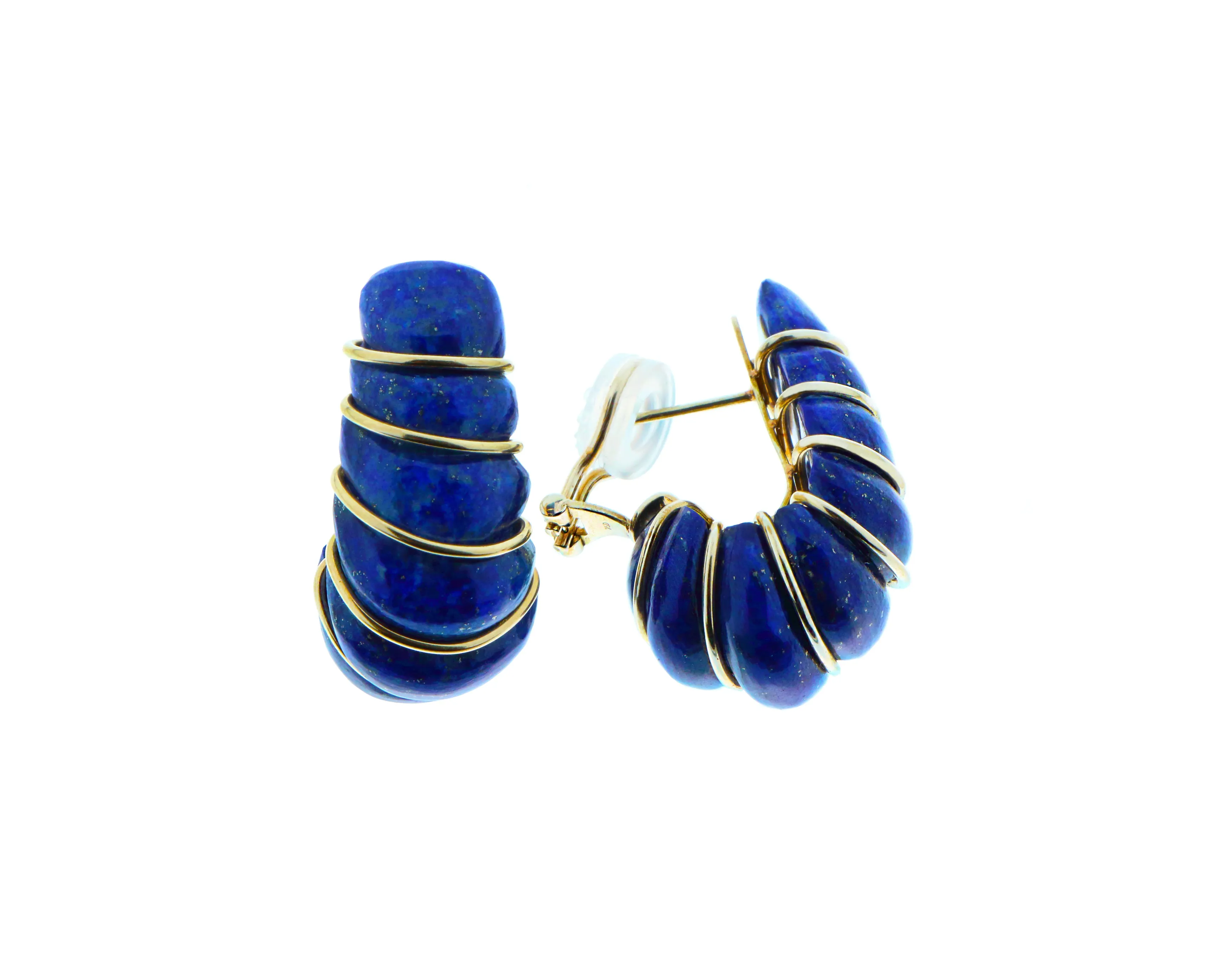 Yellow gold shell earrings with gemstone