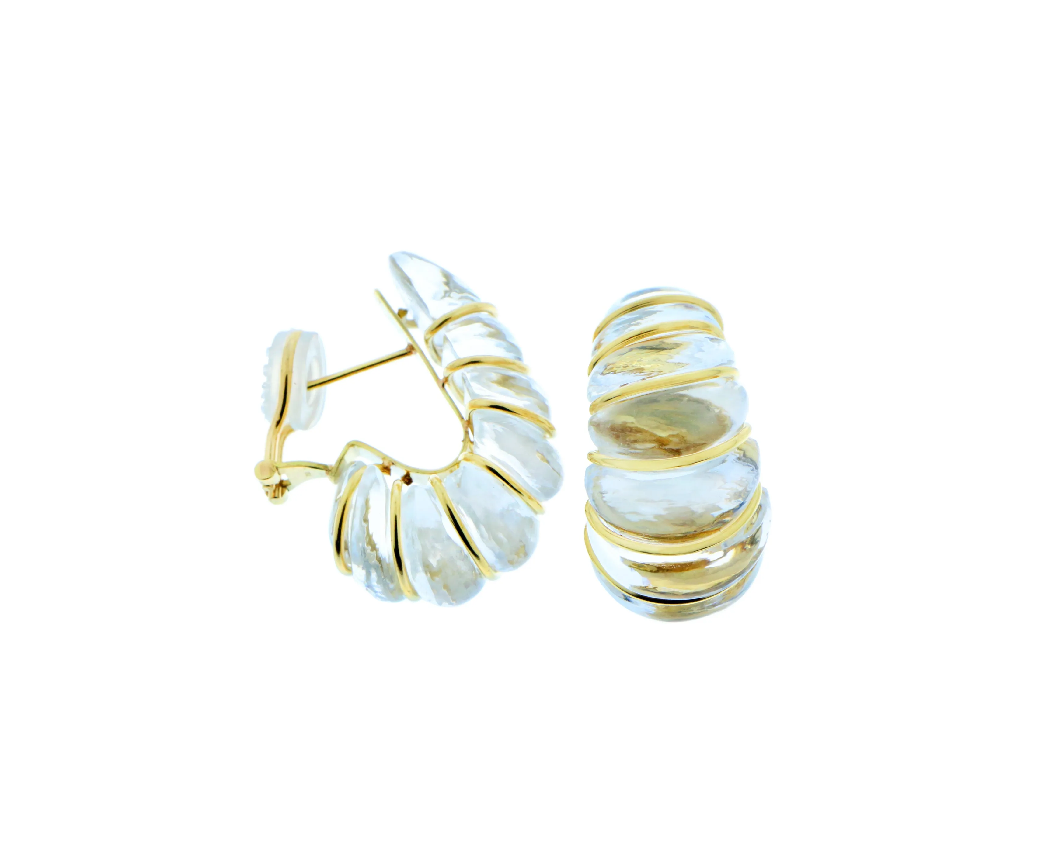 Yellow gold shell earrings with gemstone