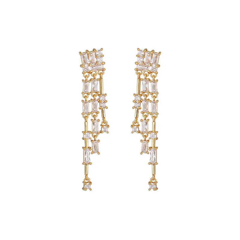 Zircon Tassel Dangle Earrings